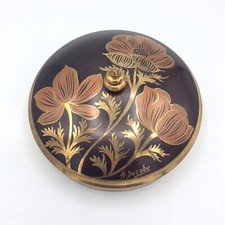 Boîte bonbonnière dinanderie de cuivre décor floral signé André Ducobu Art Déco