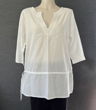 Nutrimetics White Cotton Tunic Top 100% Cotton Free Size Embroidered 3/4 Sleeves