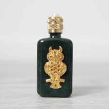 5.7 cm, empty perfume miniature, green marbled bottle decorated with an owl