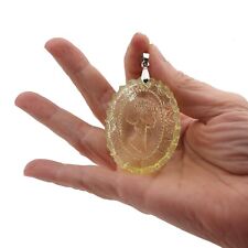 Large Czech Uranium Jewelry glass cameo cabochon necklace pendant silvered hook