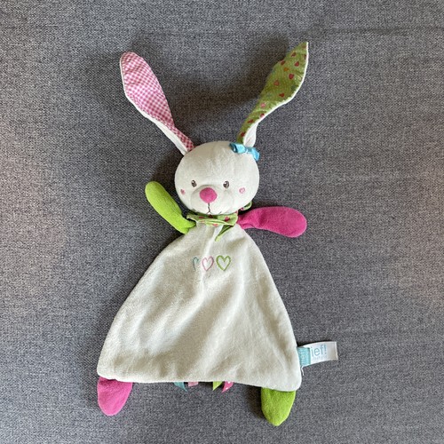 Doudou plat lapin blanc vert - lapin,