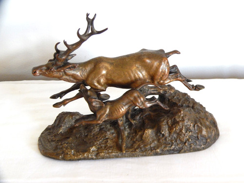 Ancienne sculpture bronze - ancienne, cerf