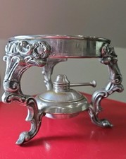 Vintage Unmarked Chafing Dish Holder / Stand + Fuel Burner Silver Plated