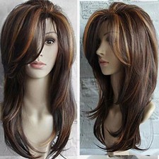 Magnifiques perruques femmes à mélange long marron droit cheveux humains
