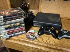Microsoft Xbox 360 S Slim Black Model 1439 Console W/ Games And Controllers