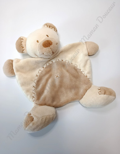 Doudou plat arrondi ours - plat, beige