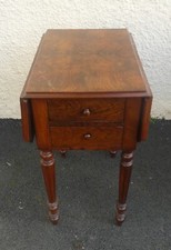Table de chevet ancienne à rabats – marqueterie bois – design XXe – REF 1344