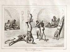 PERSIAN ENGRAVING "GYMNASTICS EXERCISES - WRESTLING"