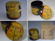 Japanese Lacquerware Famous "TAGA-SODE" Pattern Tea Caddy FUBUKI Shape 298