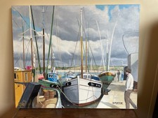 Oil painting on canvas J.B Maurice VECKER (1899-1988) PORT OF DOUARNENEZ