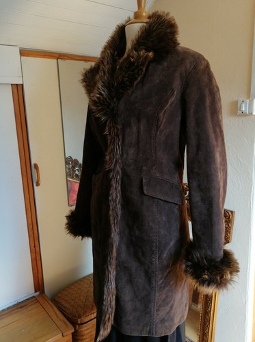 Manteau cuir daim marron - cuir,