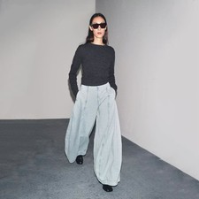 ZARA NEW WOMAN ZW WASHED HIGH-WAISTED BALLOON JEANS PANT LT BLUE 9863/241/406