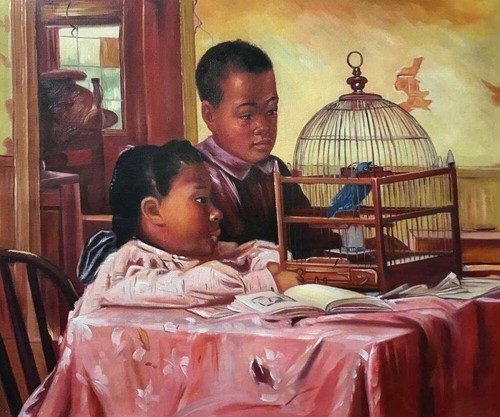 Portrait children and bird - portrait,