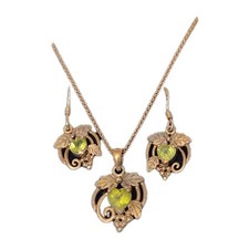 RARE VINTAGE FAS  925 18" SEMI PARURE SET GRAPE VINES LEAVES NKLACE EARRINGS