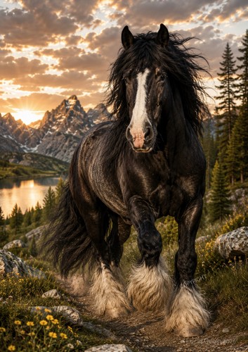 Cheval trait noir - cheval,