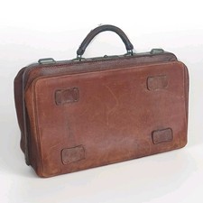 ANCIEN GRAND SACOCHE VALISE EN CUIR VOYAGE VINTAGE BAGAGE RETRO