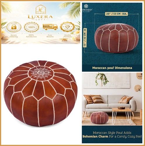 Moroccan leather pouf cover - leather,