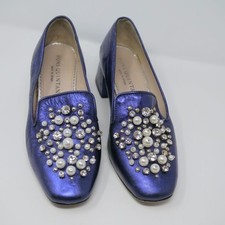 PONS QUINTANA Mod Purple Leather Pearls Rhinestones Heeled Loafer Shoes Spain 37
