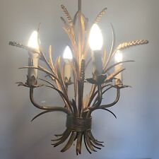 MASCA Italy Wheat Epis Chandelier Gold Brass 4 Lights 60’s Hollywood Regency
