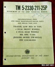 1962 TRAILER, MIL SPEC T-2405, ROGERS MODEL DW-60-LS-6, TM 5-2330-211-25P, Army