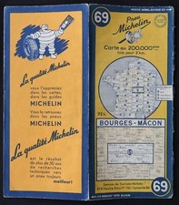 Carte MICHELIN 69 BOURGES MACON 1952 Guide Bibendum pneu tyre map