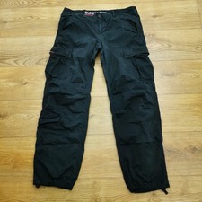 Superdry Cargo Trousers Womens W34 L30 Black Army Military Tapered Zip Field