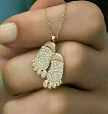 2Ct Round Cut Simulated Diamond Beautiful Baby Foot Pendant 14K Rose Gold Plated