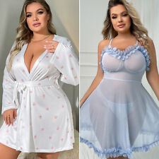 Women Sexy-Lingerie Nightwear Babydoll Sleepwear Robe Nightgown Dress Plus Size