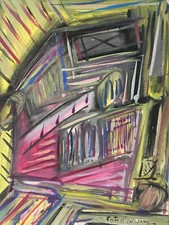 Very Beautiful Abstract Painting Patrick Boudon Gouache On Abstract Paper 1960