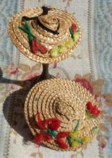 ANTIQUE DOLL, DUO of 2 ANTIQUE BRAIDED STRAW HATS Nice circa 1920