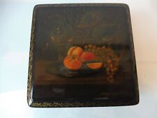 High quality Russian lacquer box, fine lacquer paint, fruit and wine