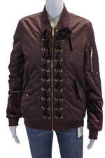 Sam Edelman Womens Front Zip Velvet Lace Up Bomber Jacket Burgundy Size Small