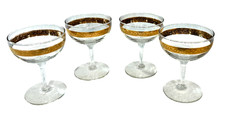 Vintage Coupe Champagne Clear Glass with Gold Band 5" Glasses Set of 4 MCM