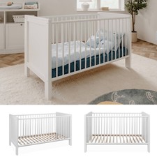 Lit Bébé Enfant en Bois 70 x 140 cm Réglable Sommier à Lattes Junior Homestyle4u