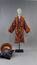 Uzbek ikat chapan,cotton kaftan cape,boho ikat dress,ethnic abaya,cover kimono