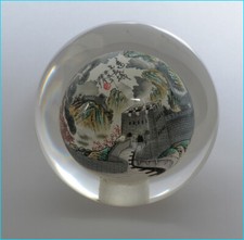 Glass stairball painted from the inside. Wall of China. Signed 