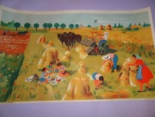 FRANCE HELENE POIRIE FRENCH SCHOOL LITHO POSTER THE HARVEST Ed.BOURRELIER 1950's