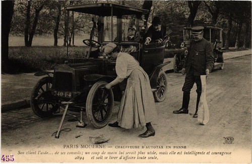 Old postcard paris - old, car
