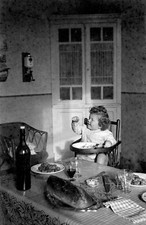Child High Chair Meal Table - Old Year Photo Negative. 1950