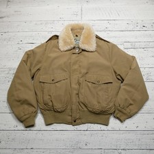 Vintage Schott NYC Jacket Mens Small Tan Down Bomber Sherpa Collar Made in USA