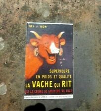 ANTIQUE BRAND ADVERTISING ENAMEL MAGNET Cow Qui Laugh Made in France