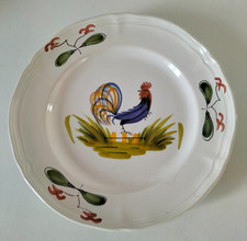 Assiette faïence de Pornic peinte à la main, décor Coq vintage