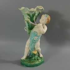 Mintons Majolica Putti Flower Holder Vase