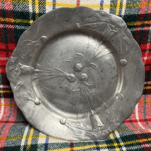 Art nouveau pewter plate tulip - art,