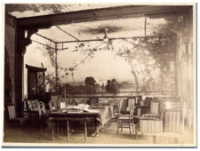 Vintage Albumen Print Garden Side Patio.  Circa 12x17 Albumen Print