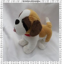 Doudou Peluche Chien Blanc Beige Oreilles Marron Collier Rouge