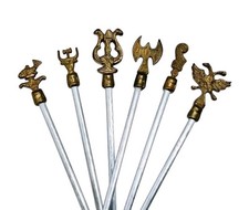 Vintage Turkish Shish Kebab BBQ Sword Skewer Brass Decorative Handles Set Of 6