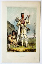 AMERIQUE DU NORD - "RED-BIRD, a WINNEBAGO". 19ème. Lithographie en couleurs.