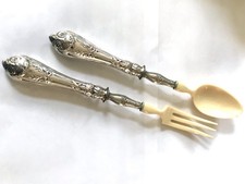 Couvert de service à salade en argent Poinçon Charançon Ds Rectangle  Fin 19è