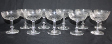 10 Antique Needle Engraved Glass Champagne Cups, Height 10.5cm